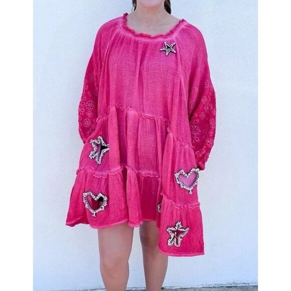 A Rare Bird Shine Bright One Size Star Heart Cutout Bling Rhinestone Tunic Dress - Picture 1 of 12